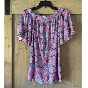Simply Southern Off The Shoulder Pineapple and Floral Pattern Shirt Size‎ Medium